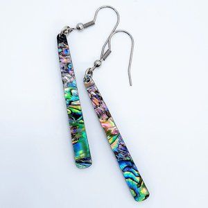 Handmade Natural Abalone Shell Long Dangle Earrings - Stainless Steel Hooks